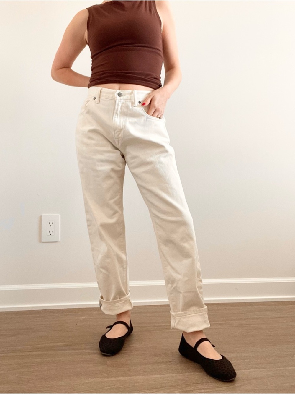 GAP Straight Crop Boyfriend Jeans in Off-White
